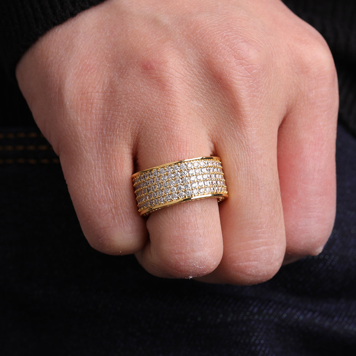 5 Row CZ Men's Ring 18 K Copper Charm Gold Color Cubic Zircon Iced Fashion Hip  image 5