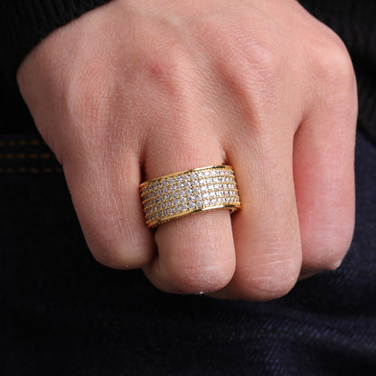 5 Row CZ Men's Ring 18 K Copper Charm Gold Color Cubic Zircon Iced Fashion Hip  image 5
