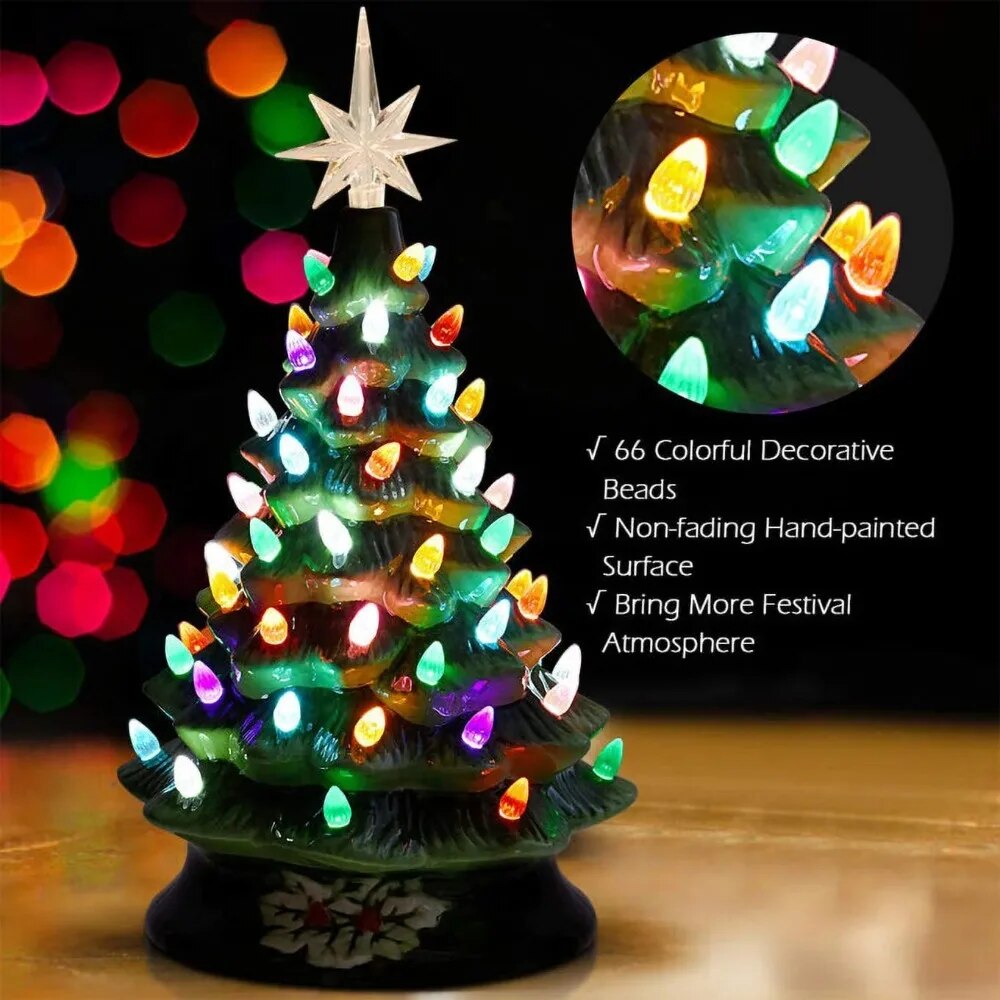 New 15 Inch Large Ceramic Christmas Tree Plug in Tabletop Artificial Green Chri image 1