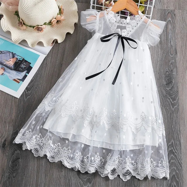 Autumn White Flower Baby Girls Princess Dress Weddings Birthday Party Tulle Ves