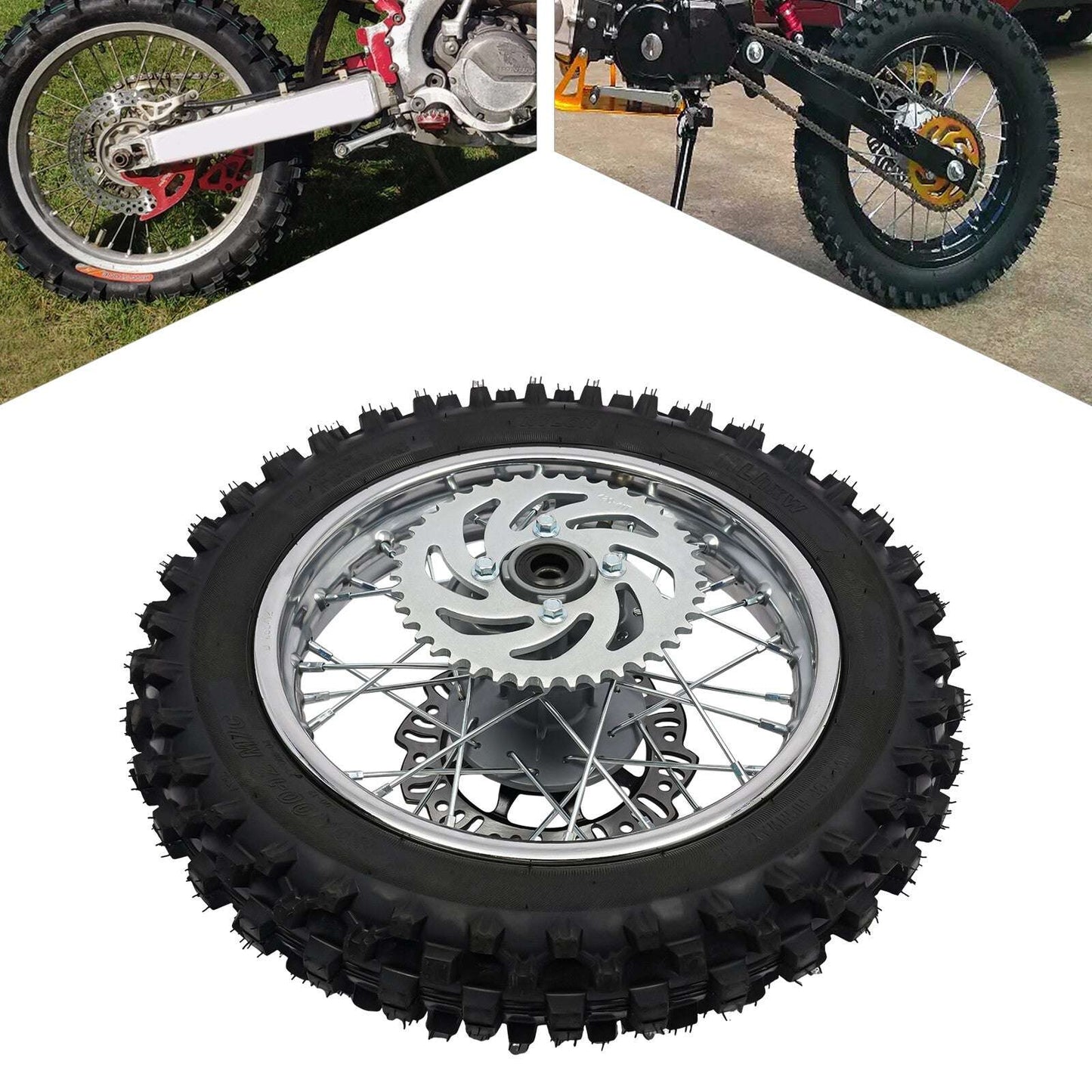 12-Inch Rear Wheel Assembly for 70cc/110cc Dirt Bike - 80/100-12 Tire Rim & Spr