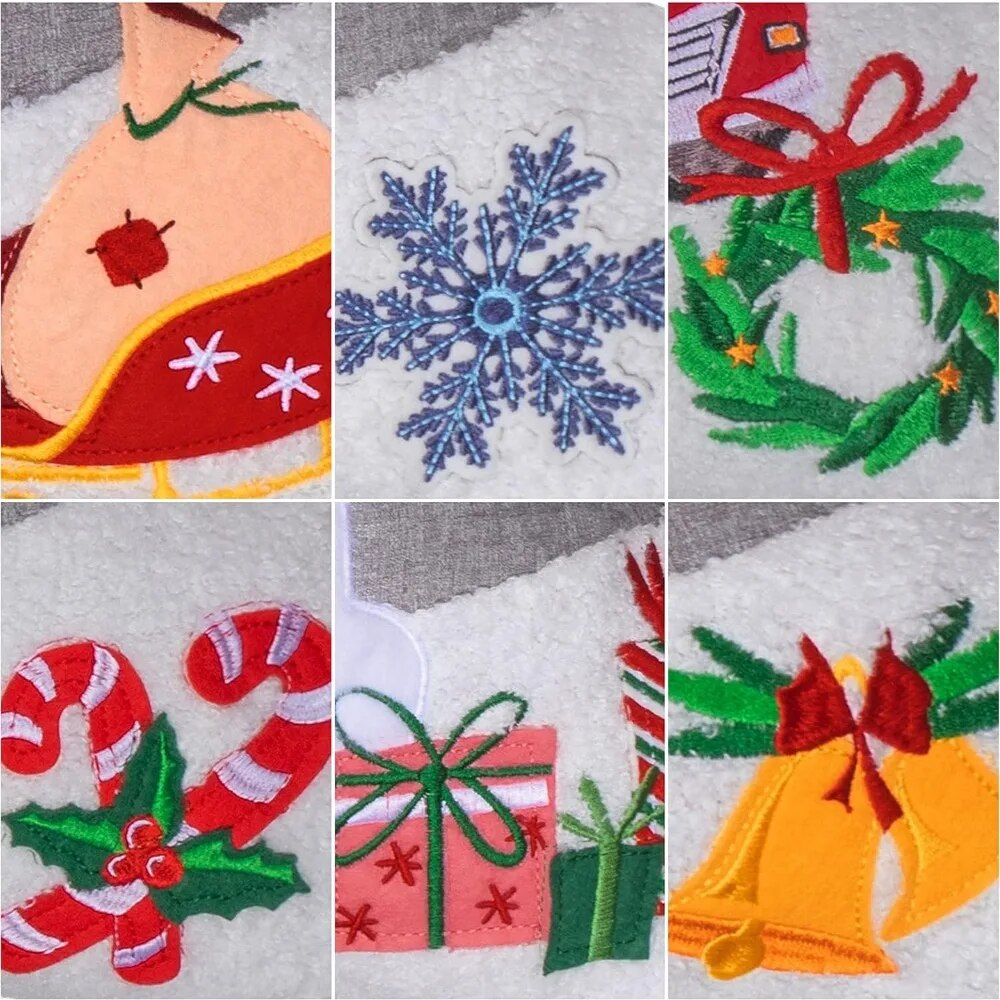 Set of 6 Christmas Stockings Gray Burlap Buffalo Red Plaid Soft Faux Fur 20 Inc image 4