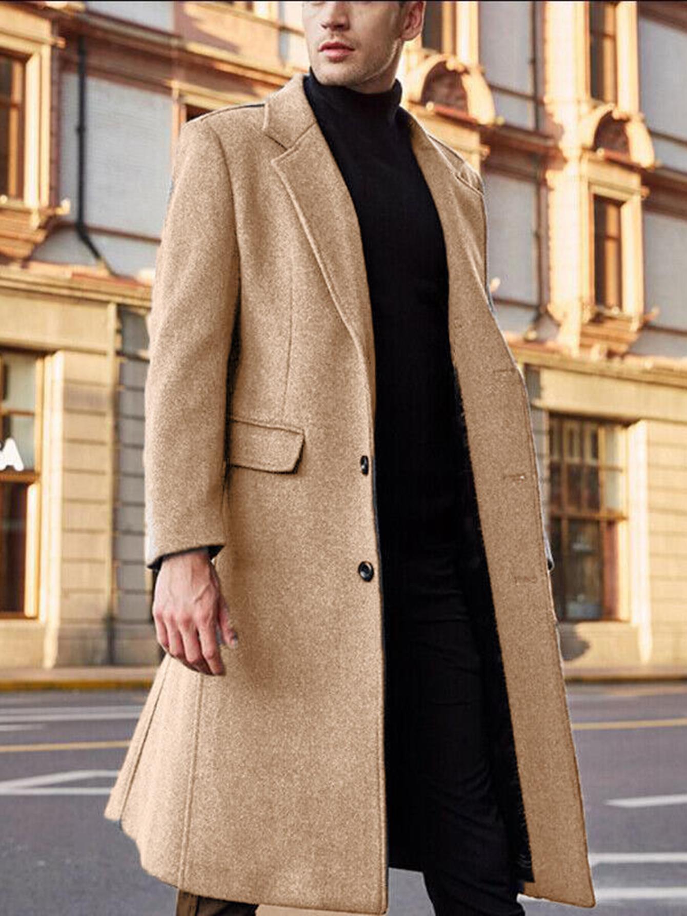 Men's British Style Long Wool Coat Classic Autumn Winter Trench Coat image 1
