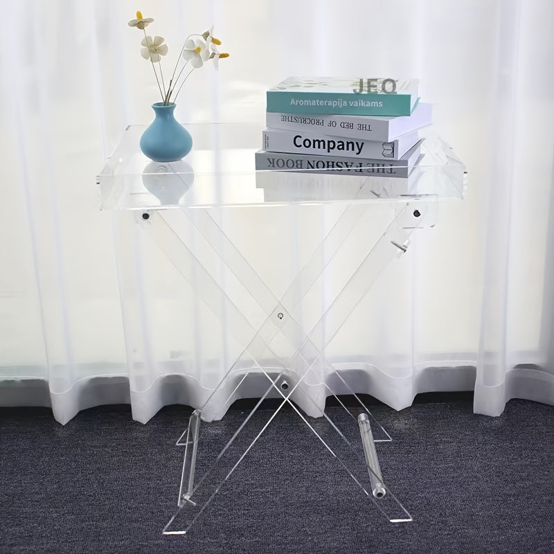 1Pc Acrylic End Table, Nordic  Transparent Foldable Coffee Table, Multifu