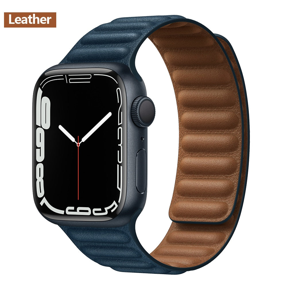 Leather Link For Apple Watch Band 45mm 41mm 44mm 40mm 49mm Original Magnetic Lo image 16