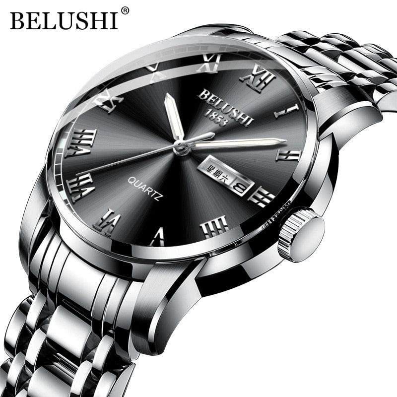 BELUSHI Men Watch Stainless Steel Top Quailty Luxury Push Button Hidden Clasp W image 12