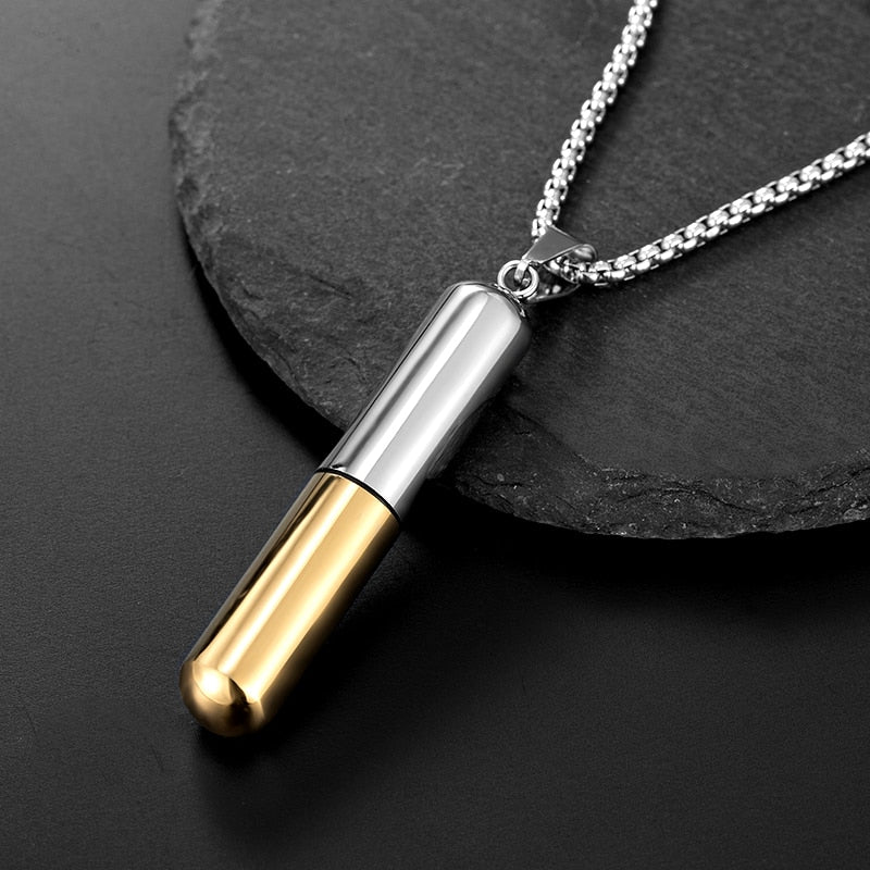 Cylindrical Perfume Box Stainless steel Pendant Pet Urn Necklace Drifting bottl