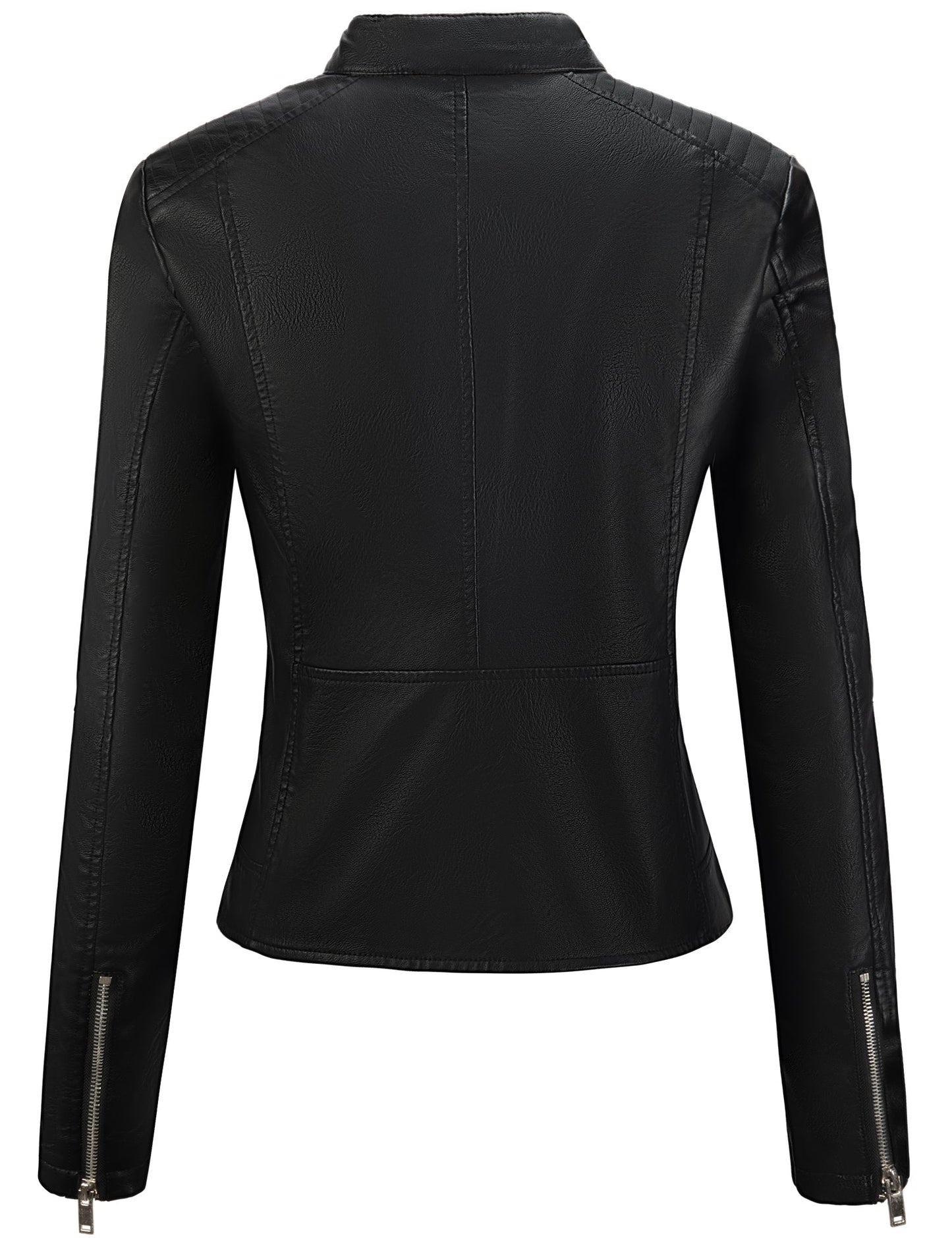 UR Women Faux Leather Jacket Black Motorcycle Moto Biker Short Coat