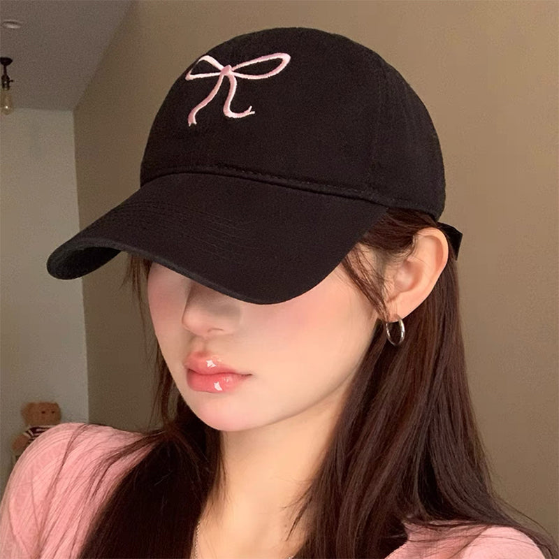 Sweet Bowknot Embroidery Baseball Hat For Women Solid Color Korean Girl Peaked image 7
