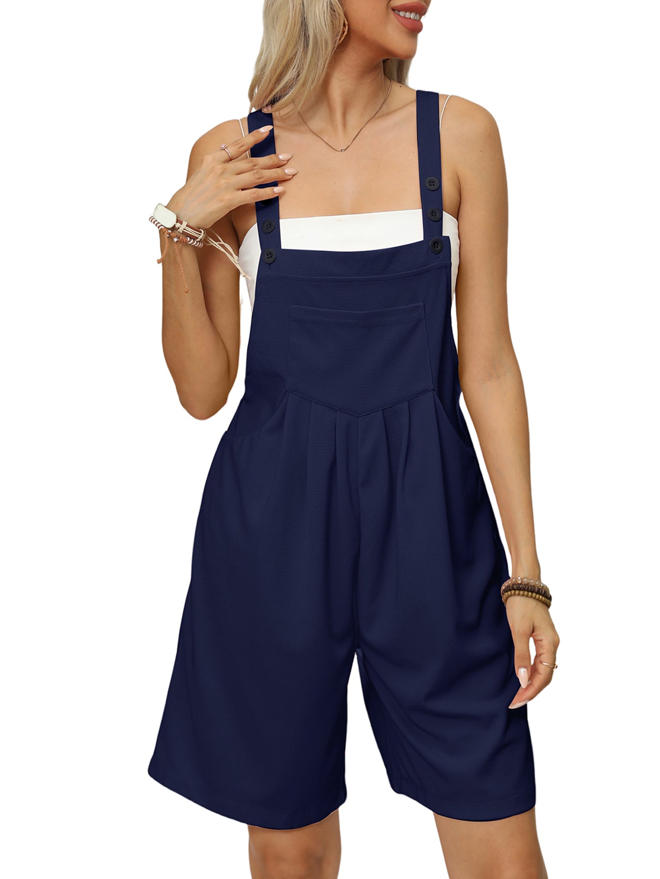 Women's Jumpsuit Overalls Short Summer Loose Sleeveless Wide Leg Overall Solid image 0