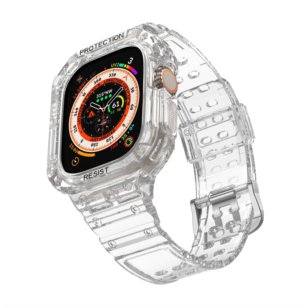 Clear Band + Case for Apple Watch Ultra 8 7 6 SE 5 4 3 Transparent silicone for image 1