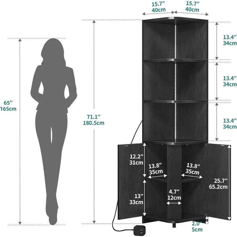 Living Room Cabinet Corner Cabinet with LED Lights, 71.1 "bookcase with Storage image 3