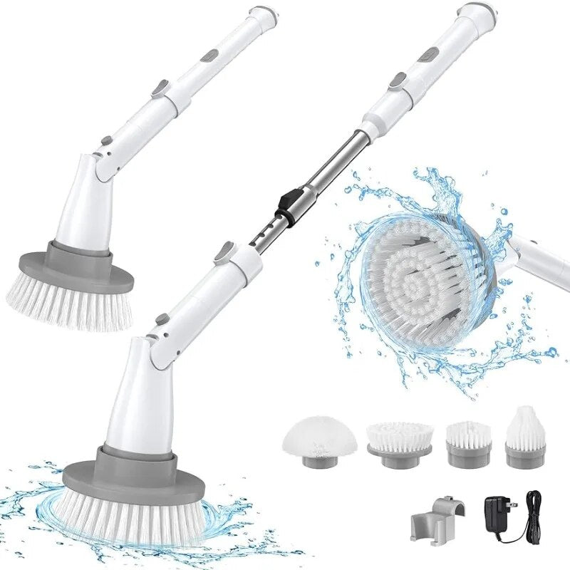 Electric Spin Scrubber With Adjustable Extension Arm - Cordless Power Cleaning Brush
