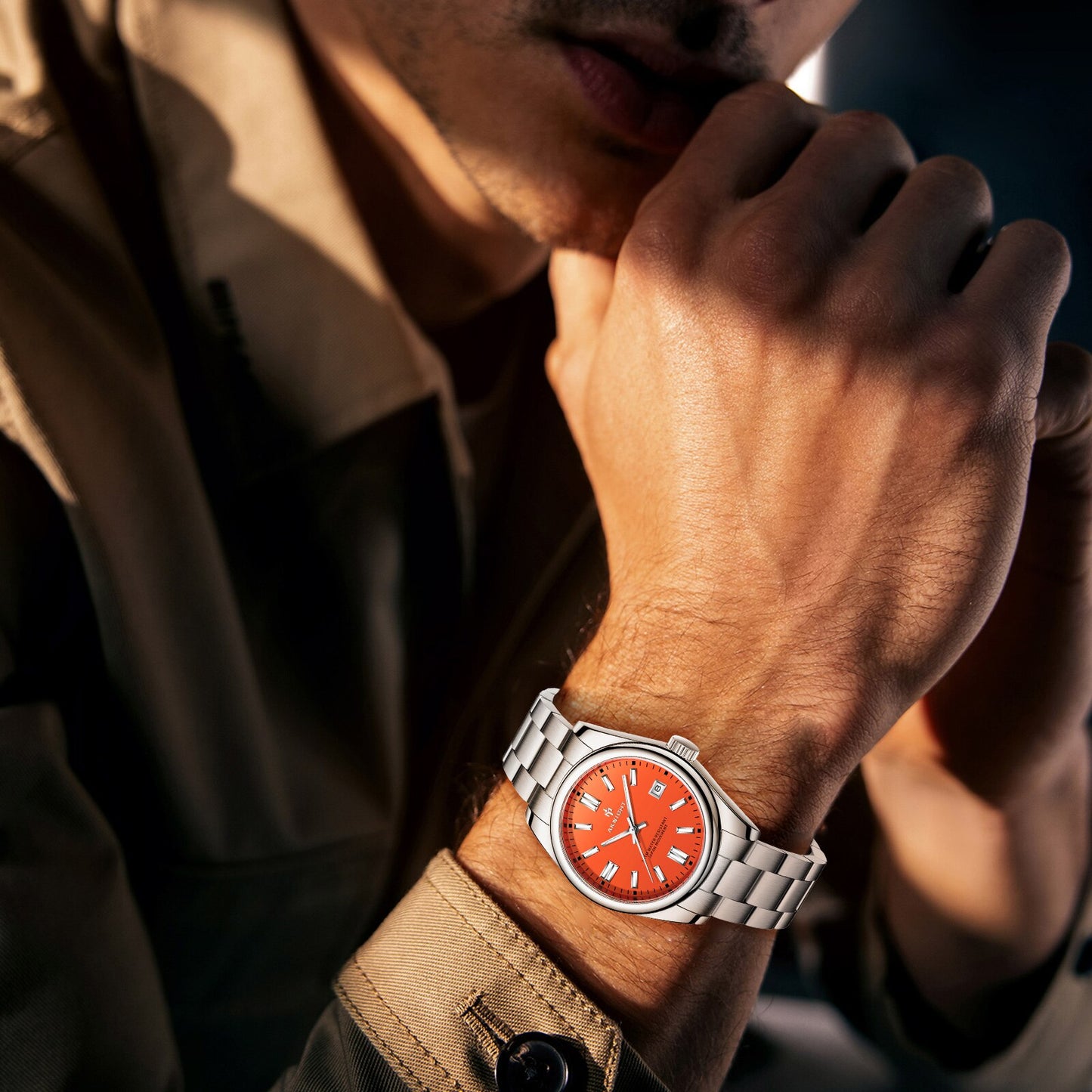 Watch for Men Orange Watch Dial Analog Quartz Wristwatches AKNIGHT Waterproof C image 11