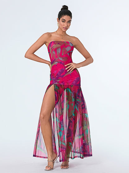 Women s Off Shoulder Ruffle Sleeve Floral Print Maxi Dress with Belt for Beach  image 6