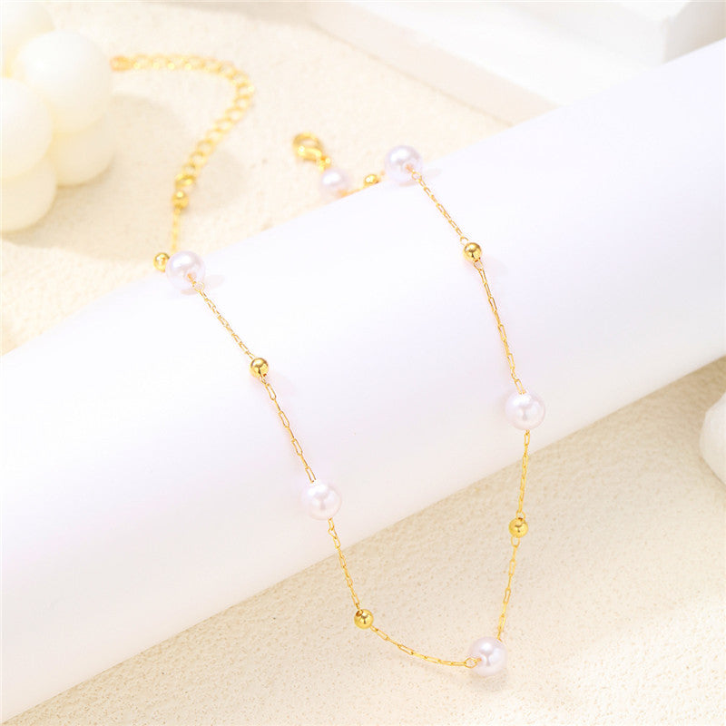 Pearl Beads Chic Exquisite Necklace Gold Color Thin Chain Minimalist Cha