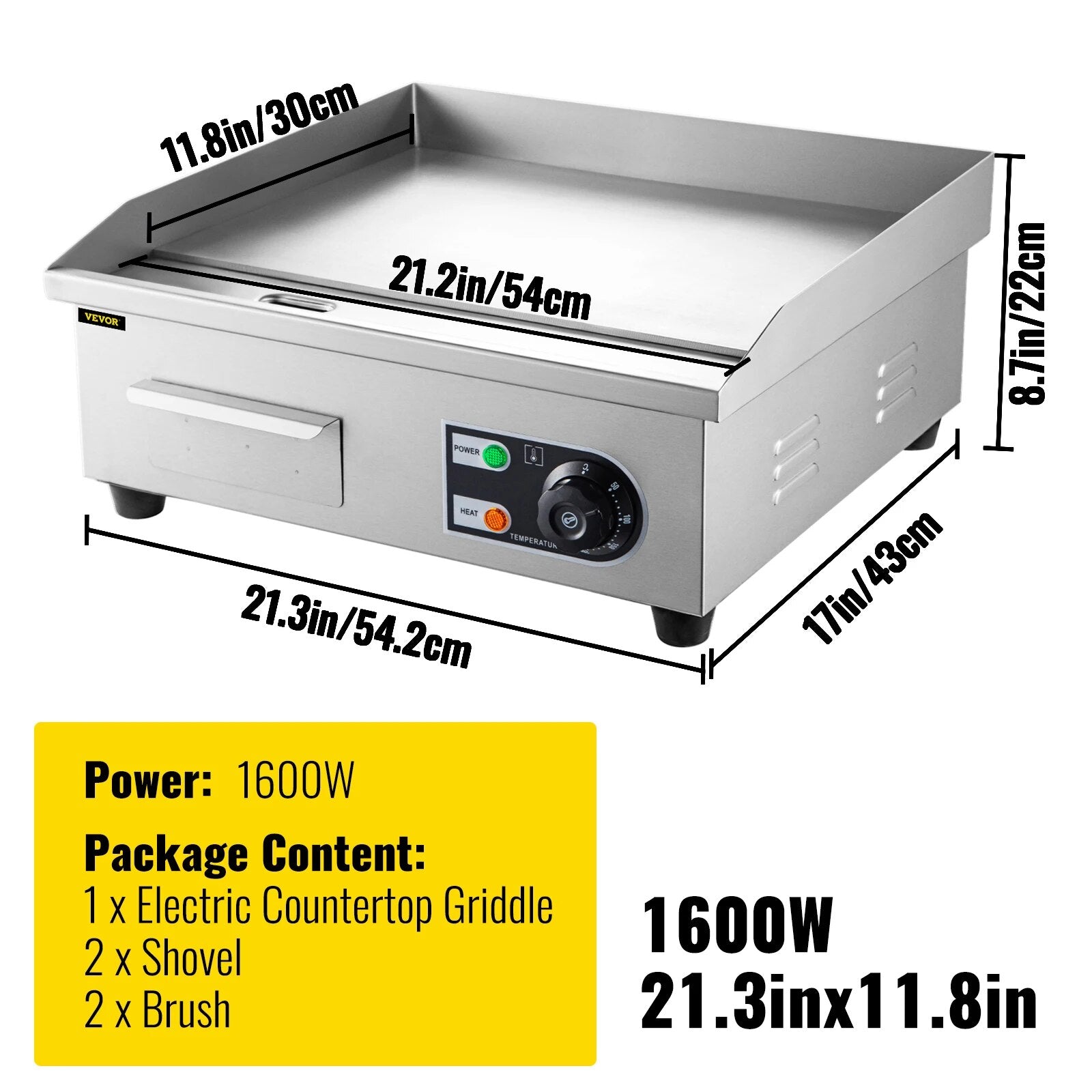 VEVOR Electric Countertop Griddle with Drawer Stainless Steel Flat Top Grill Ba image 4