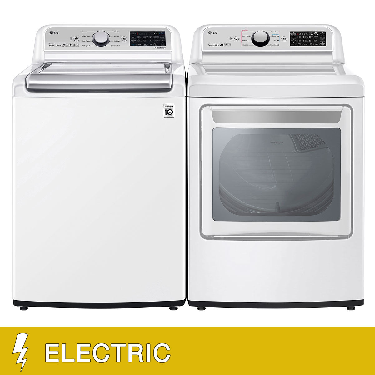 LG 4.8 cu. ft. Mega Capacity Top Load Washer and 7.3 cu. ft. ELECTRIC Dryer with image 1