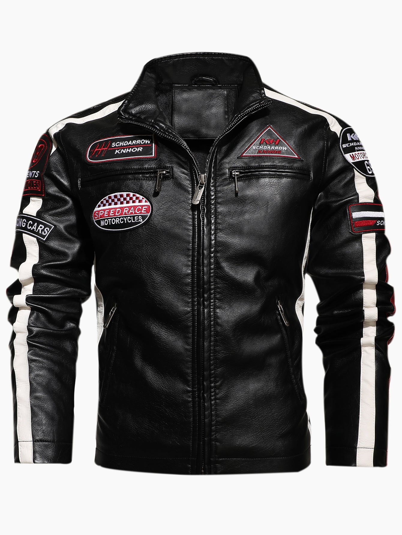 Men's motorcycle racing suit PU leather label color jacket image 3