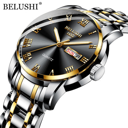 BELUSHI Men's Fashion Business Quartz Watches Top Luxury Brand Full Steel Water image 11