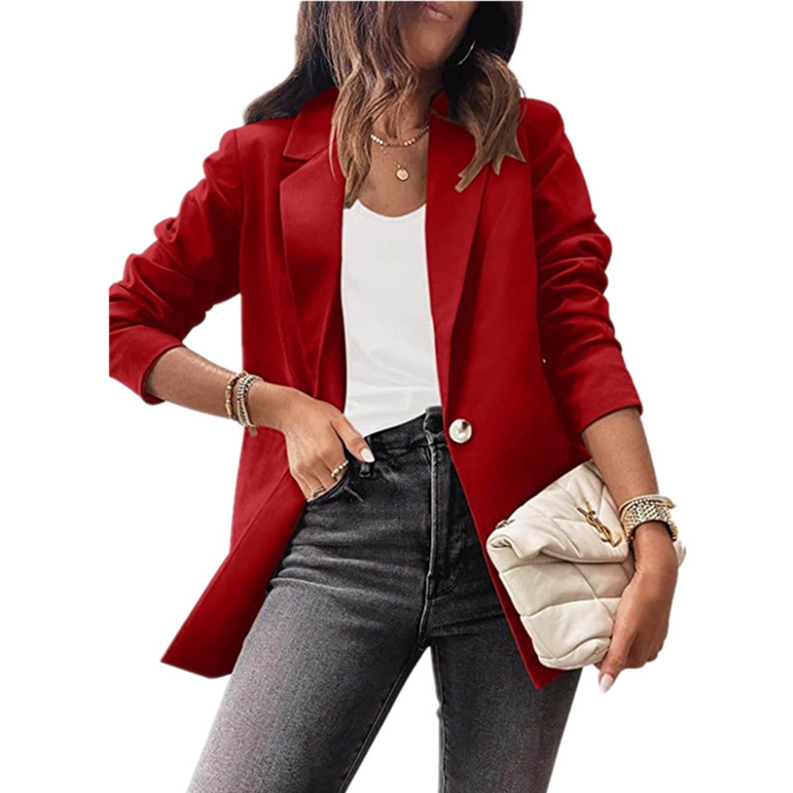 Women Autumn And  Winter Casual Suit Jackets Solid Color Long Sleeve Turn Down
