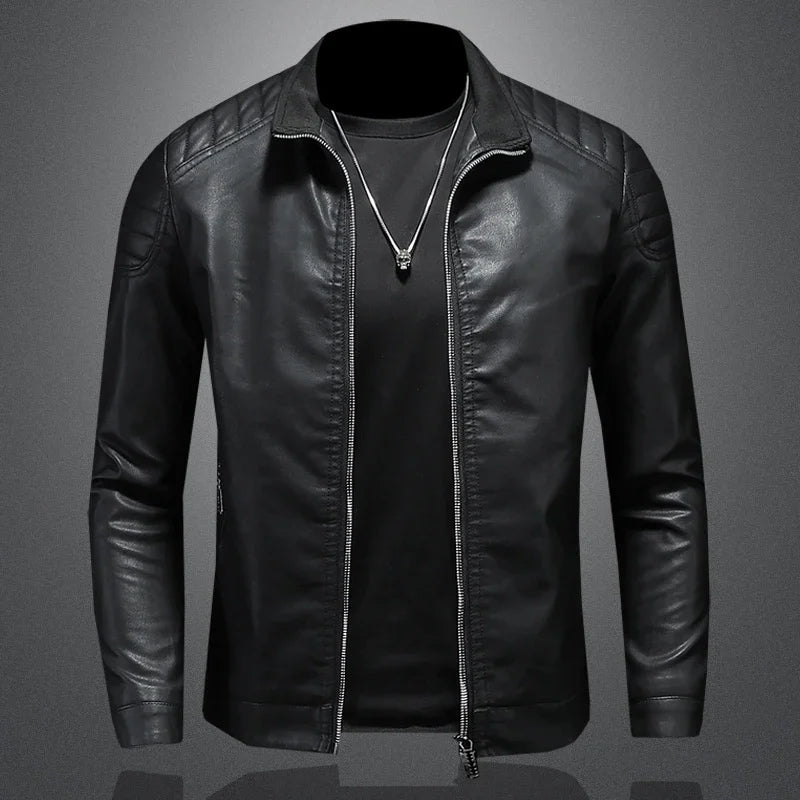 2024 Spring Moto Pu Leather Jacket Men Motorcycle Leahter Jacket Male Stand Col image 1