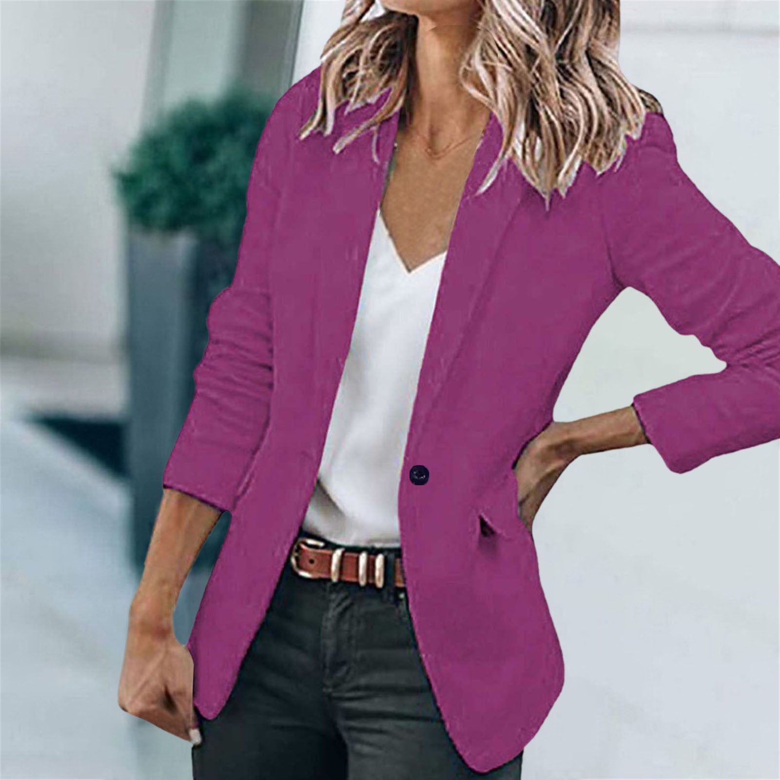 Fashion Simple Slim Blazers for Women Classic Notch Lapel Work Business Suit Ja image 4