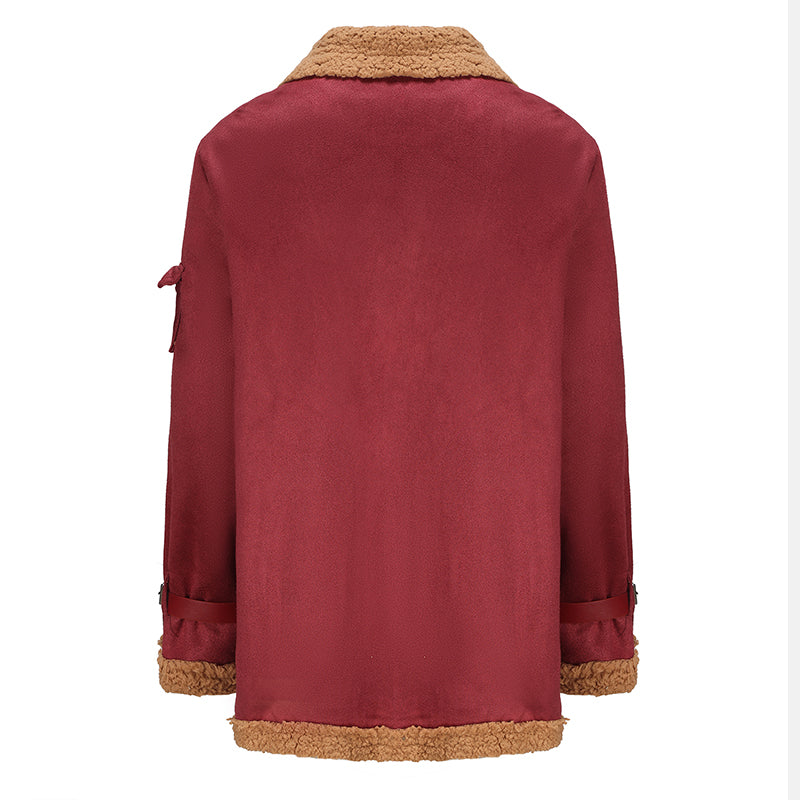 Men  Leather Jacket with Woolen Fleece Lining Zip Up Closure Long Slee