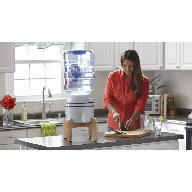 Primo Water Countertop Dispenser Top Loading, Room Temp, Ceramic, Wooden Stand image 1