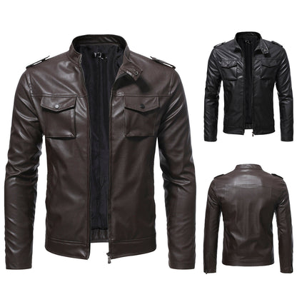 Streetwear Men Zipper Pu Leather Jackets Slim Long Sleeve Zip Up Casual Jacke image 5