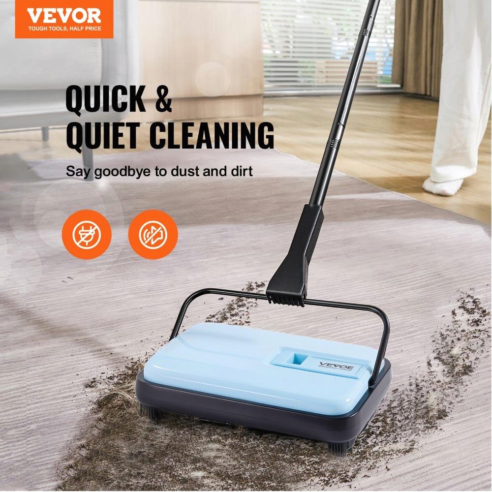 Carpet Sweeper Non Electric 6.7 " Wide Cleaning Manual Floor Cleaner Blue image 5