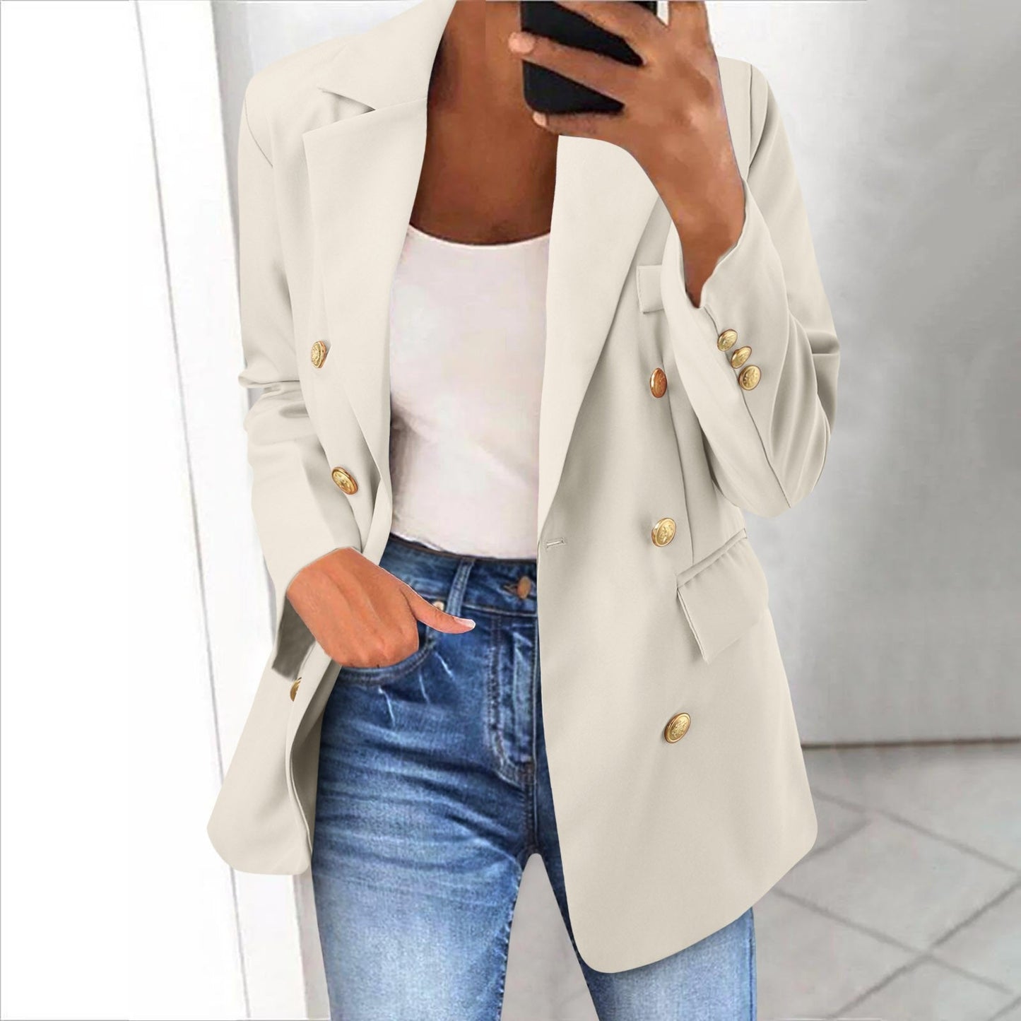 Office Business Women'suit Jacket  Solid Long Sleeve Lapel One Button