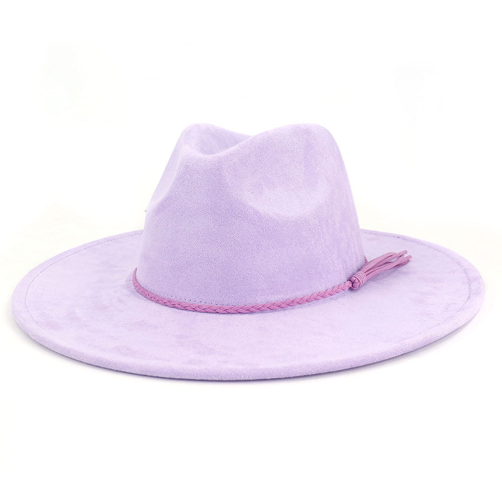 Suede Top Hat 9.5cm Wide Brim Fedora Hat Men Women Autumn Winter Felt Jazz Hats image 5