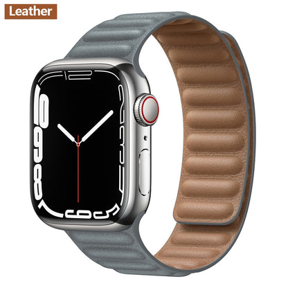 Leather Link For Apple Watch Band 45mm 41mm 44mm 40mm 49mm Original Magnetic Lo image 20