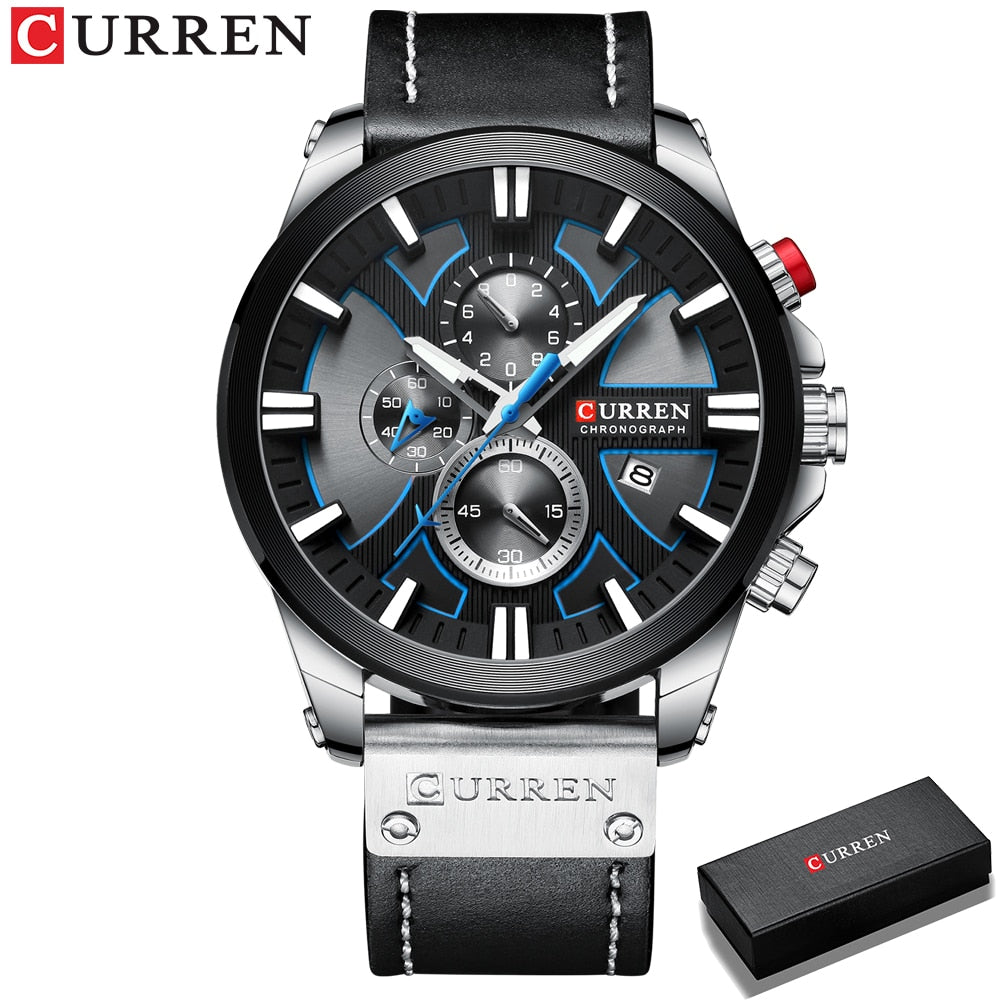 CURREN Watch Chronograph Sport Mens Watches Quartz Clock Leather Male Wristwatc image 0