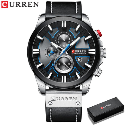 CURREN Watch Chronograph Sport Mens Watches Quartz Clock Leather Male Wristwatc image 0