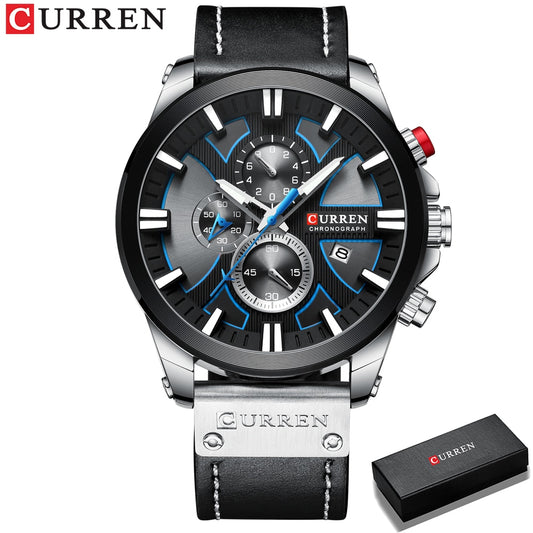 CURREN Watch Chronograph Sport Mens Watches Quartz Clock Leather Male Wristwatc image 0