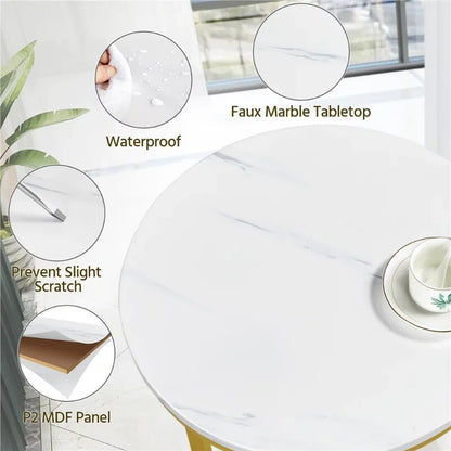 Wooden Top Round Faux Marble Side Table Sturdy Metal Legs Mustard Gold image 5