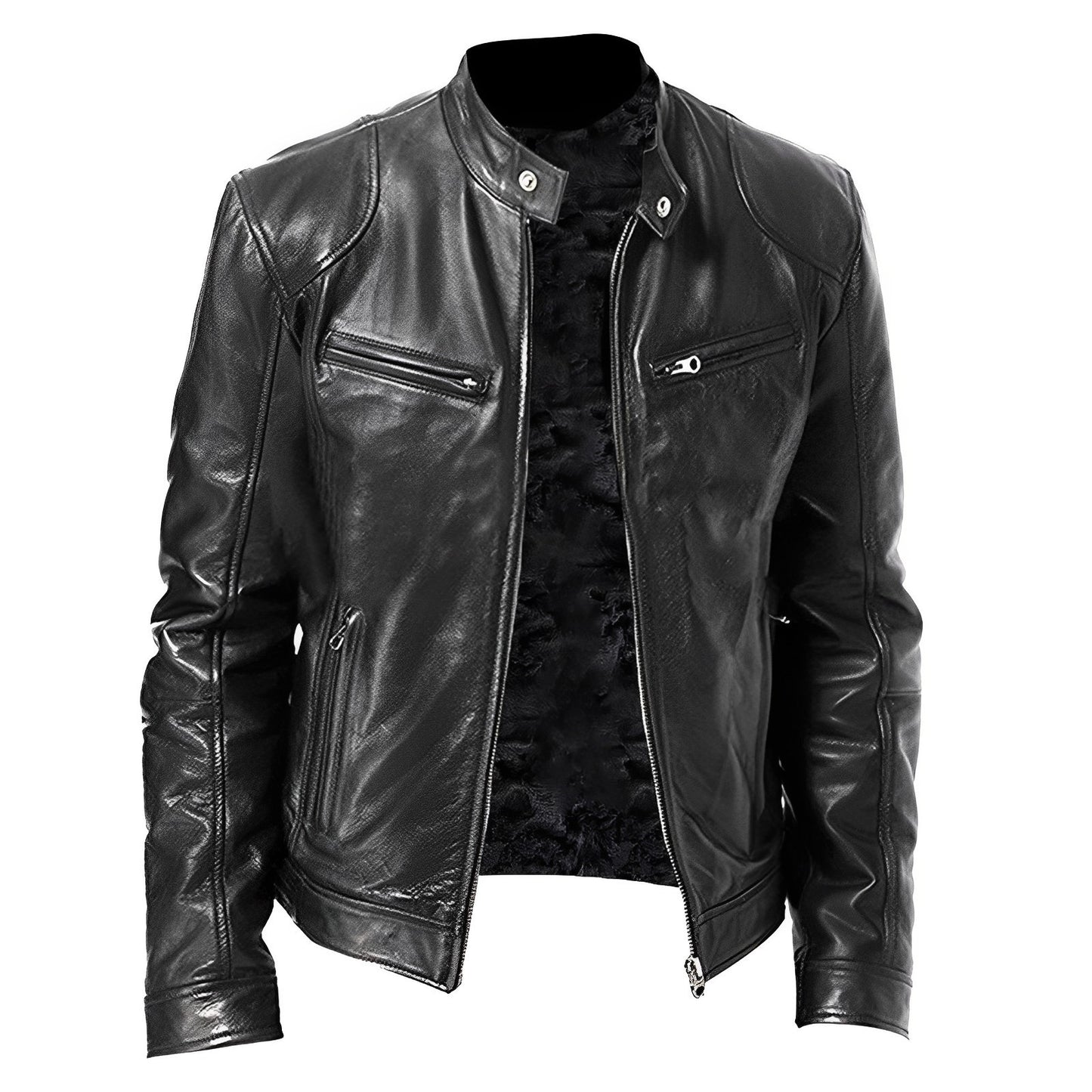 Vintage Men's Autumn And Winter Leather Jacket Plus Velvet Stand Collar Zip Up  image 4