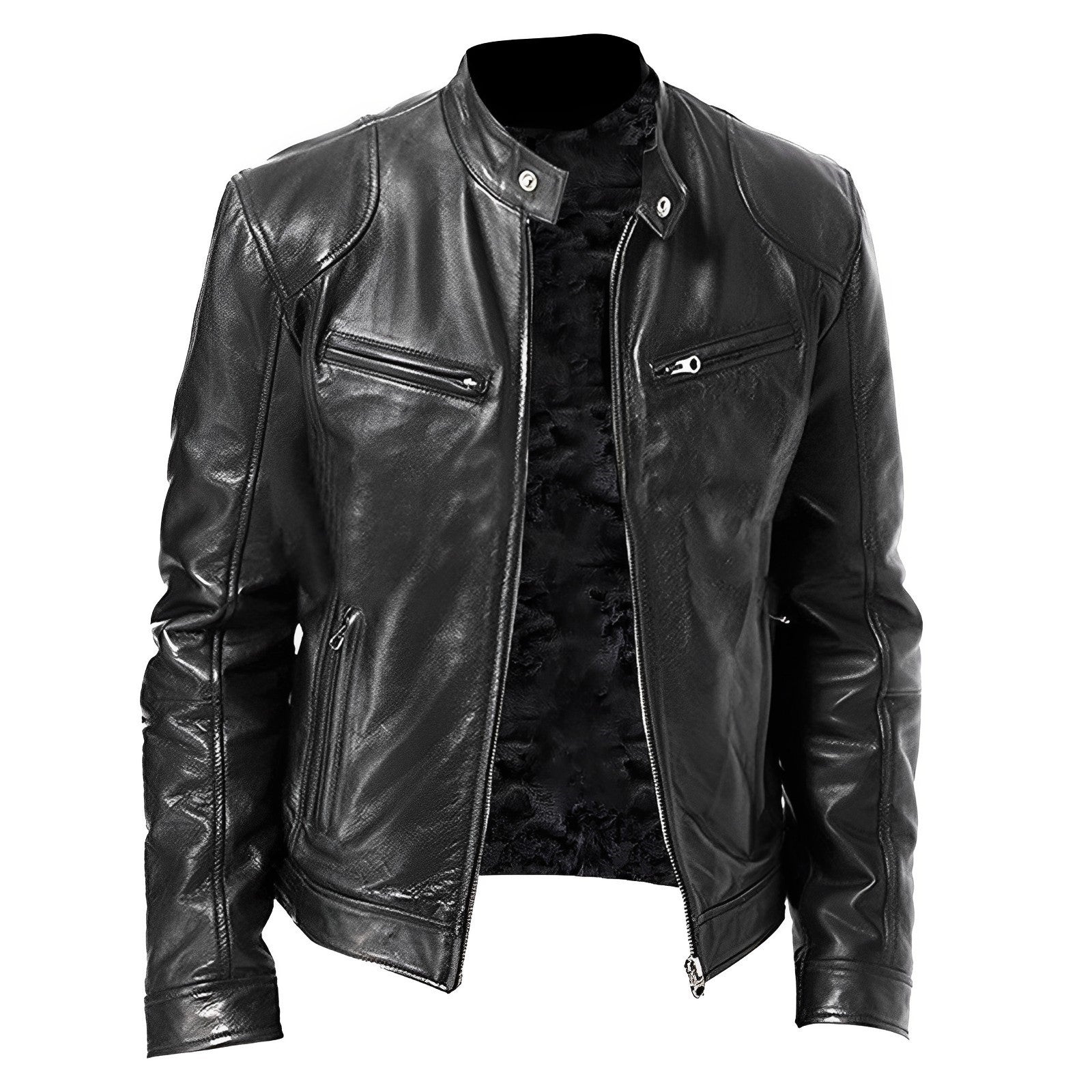 Vintage Men's Autumn And Winter Leather Jacket Plus Velvet Stand Collar Zip Up  image 4