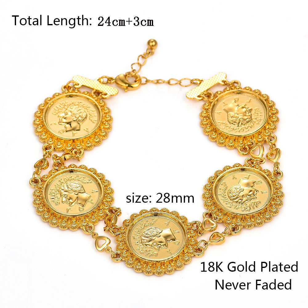 Gold Color Money Coin Bracelet Islamic Muslim Arab Coins Necklace for Women Men image 2