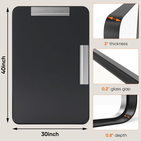 Matte Metal Framed Bathroom Mirror for Wall,Vanity Rectangle Rounded Corner Tem