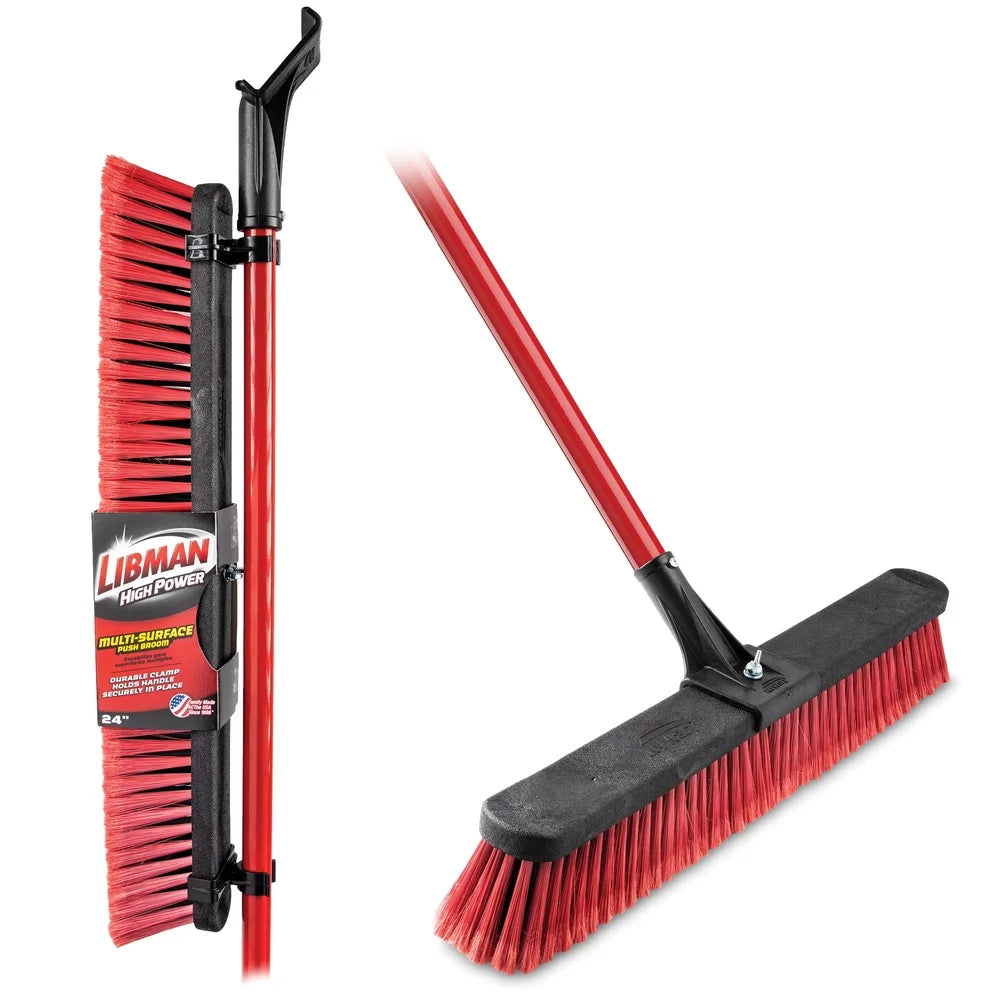 Durable 24 " Multi-Surface Push Broom with Heavy Duty Steel Handle Cleaning  image 1
