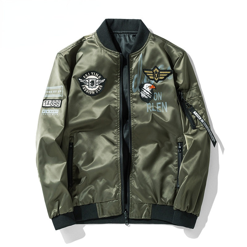 Winter Bomber Jacket Men Military Pilot Jacket Badge Fashion Double Side Wear M image 5