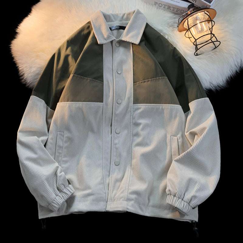 Couple Splicing Corduroy Jacket Men's Fall and Winter Large Size Jacket Harajuk