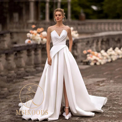 Msikoods Elegant Wedding Party Dress 2024 Women Sweethearts Satin Wedding Gown image 3