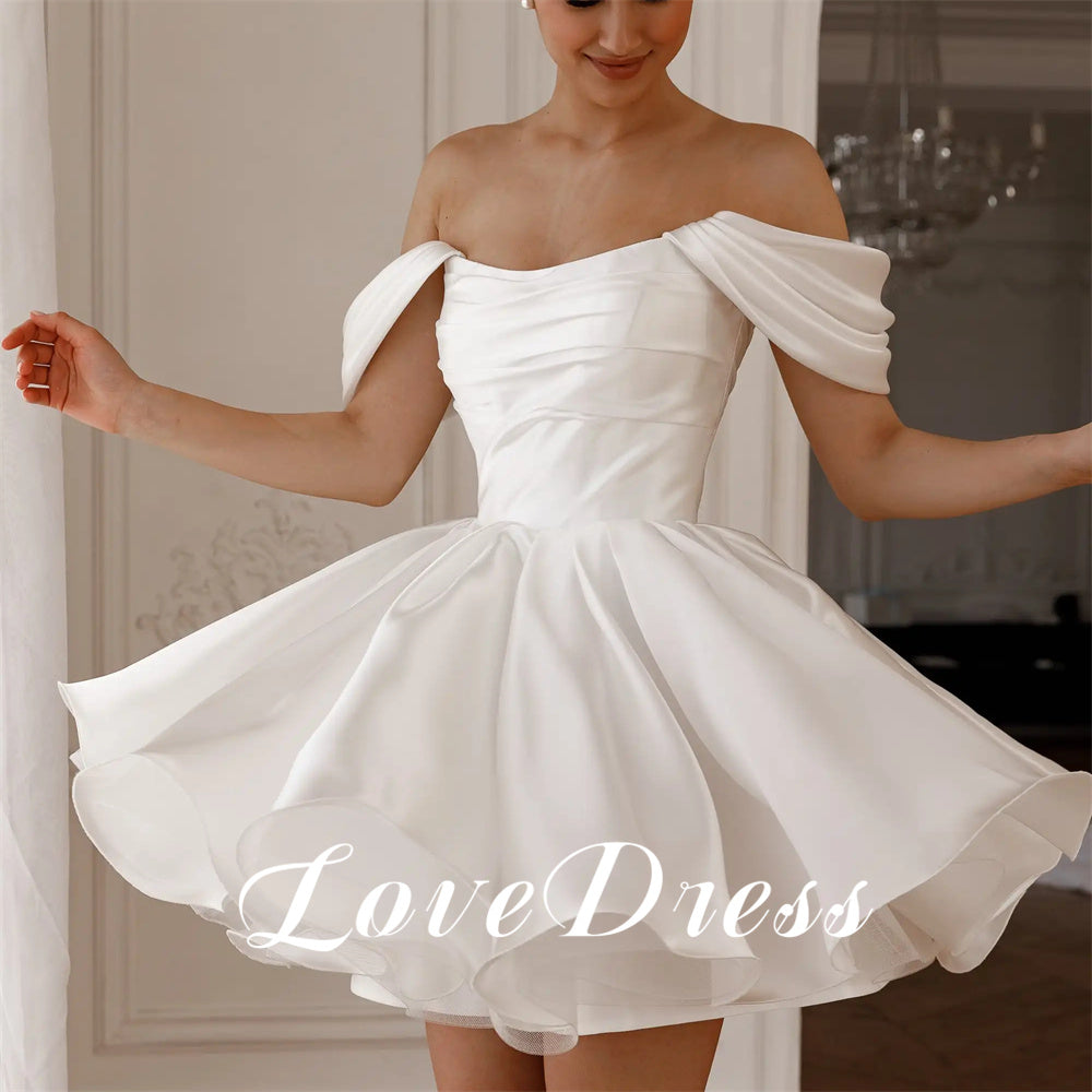 Love  Off The Shoulder A-Line Short Stain Wedding Dresses  Above K