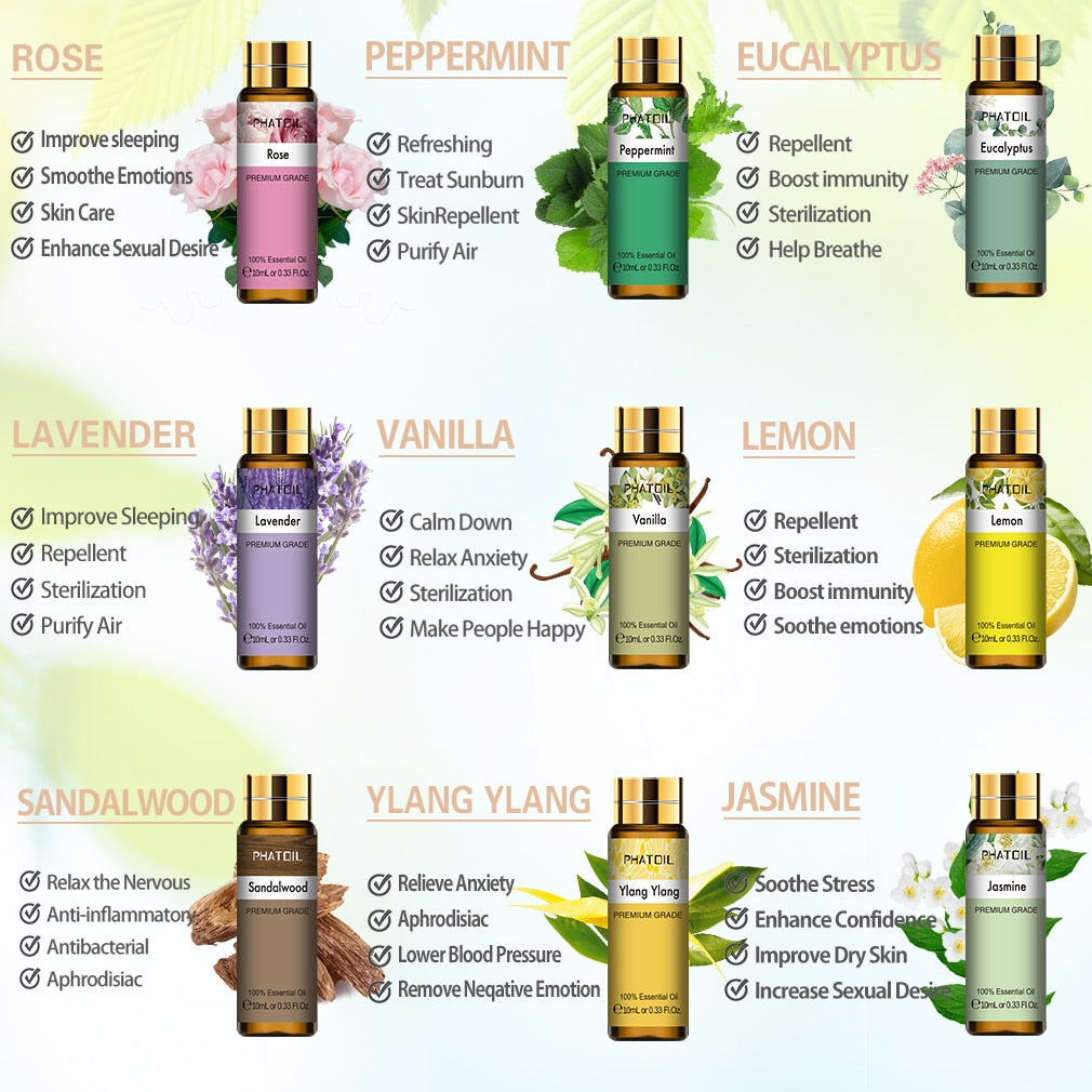 9pcs 10ml Diffuser Aroma Oil Pure Natural Essential Oils Gift Set Kit Rose Lave image 3