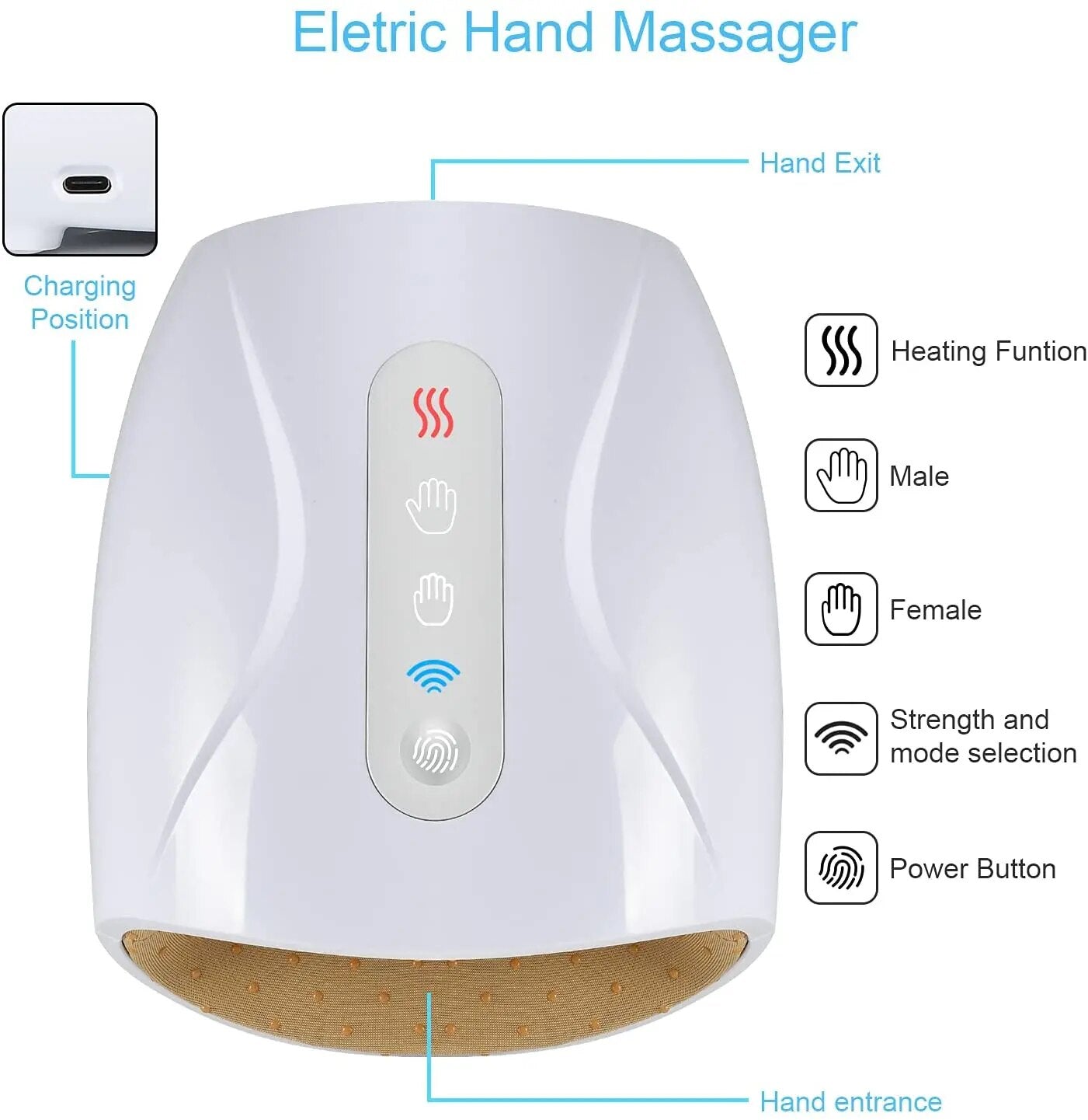 Cordless Hand Massager 3 Level Intensity Compression Palm Finger Shiatsu Pressu image 4