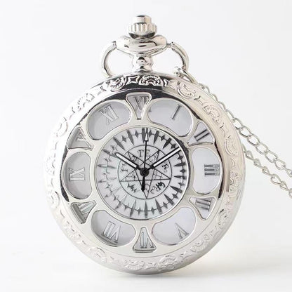 Creative silvery engraved hollow quartz pocket watch with Arabic numerals vinta image 6